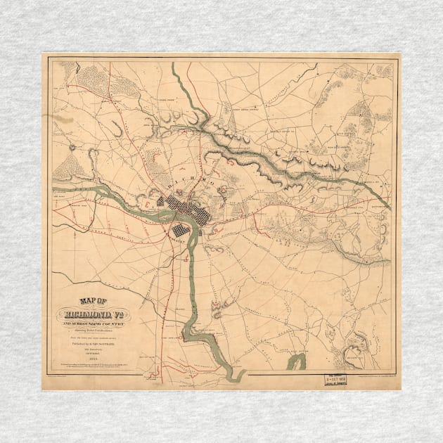 Vintage Richmond VA Rebel Defense Map (1864) by Bravuramedia